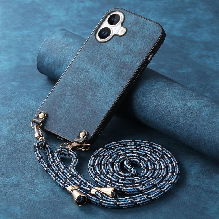 For iPhone 17 Vintage Leather PC Back Cover Phone Case with Crossbody Strap