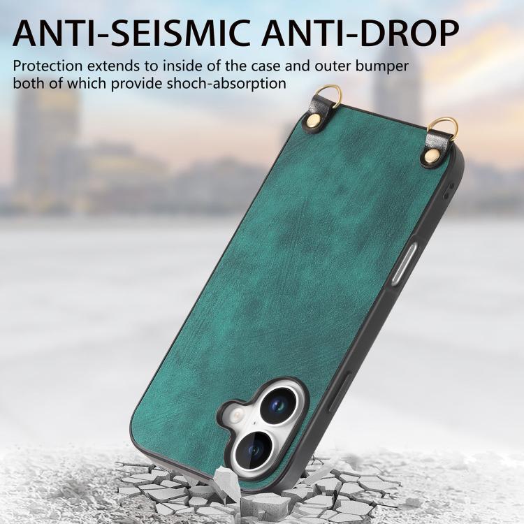 For iPhone 17 Vintage Leather PC Back Cover Phone Case with Crossbody Strap
