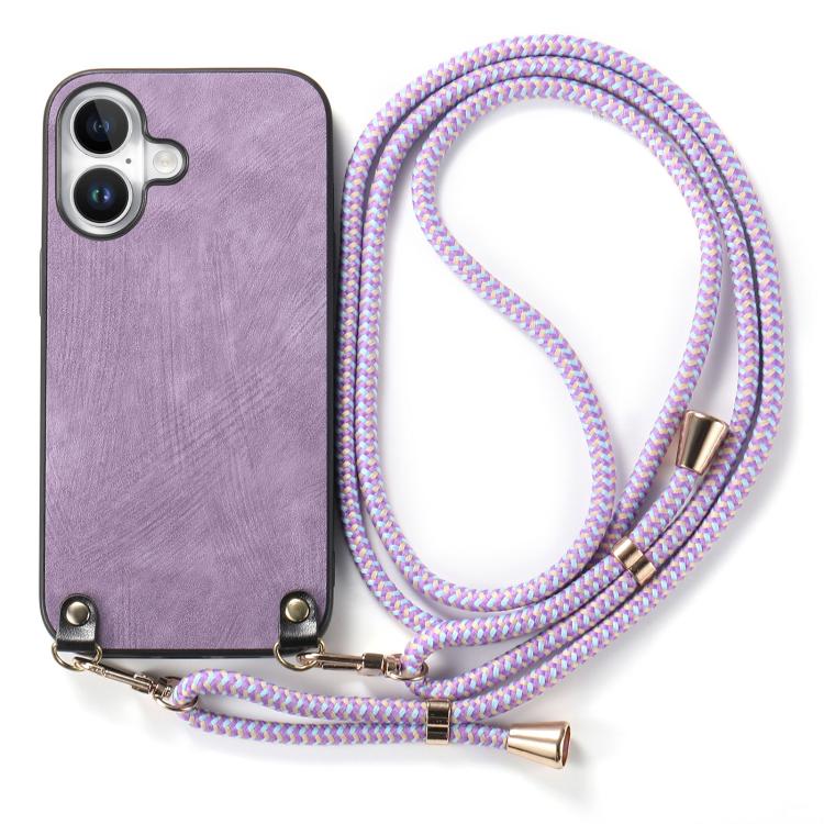 For iPhone 17 Vintage Leather PC Back Cover Phone Case with Crossbody Strap