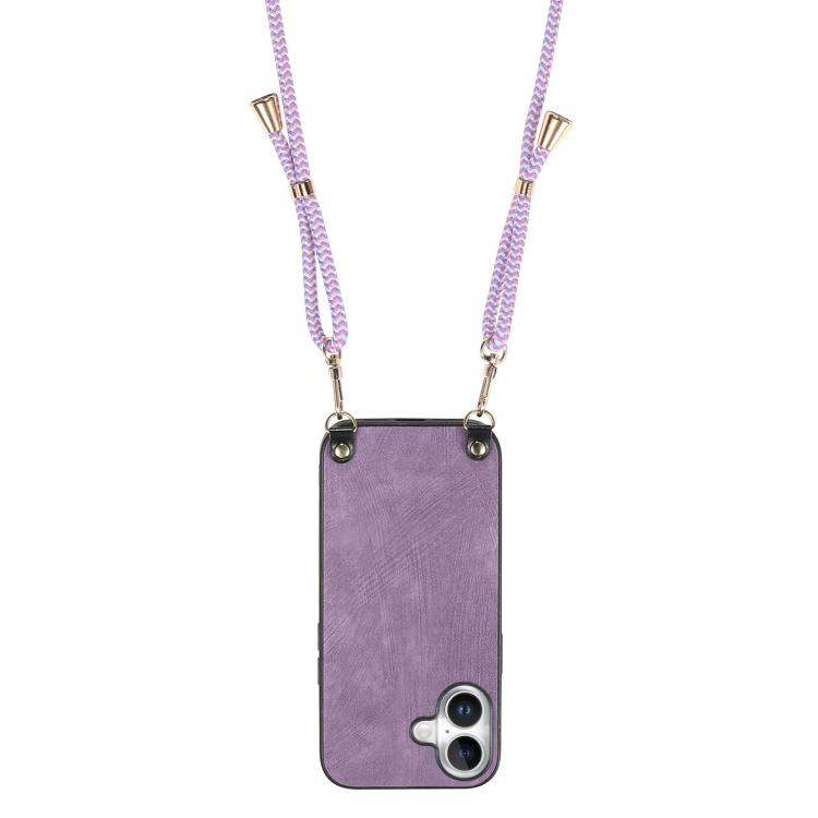 For iPhone 17 Vintage Leather PC Back Cover Phone Case with Crossbody Strap