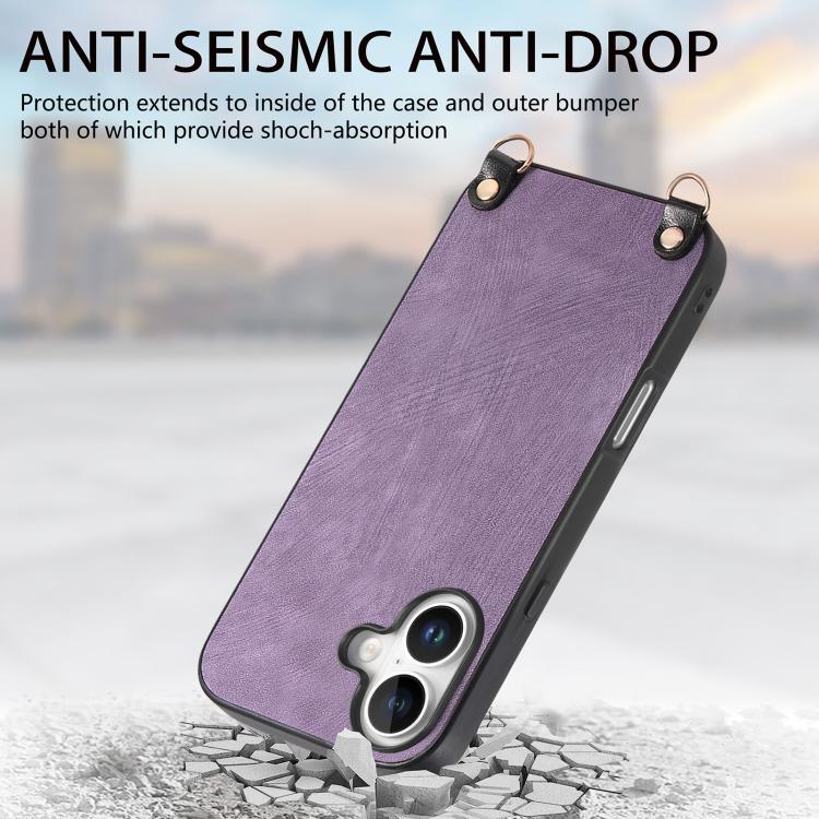 For iPhone 17 Vintage Leather PC Back Cover Phone Case with Crossbody Strap