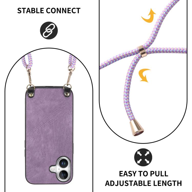 For iPhone 17 Vintage Leather PC Back Cover Phone Case with Crossbody Strap