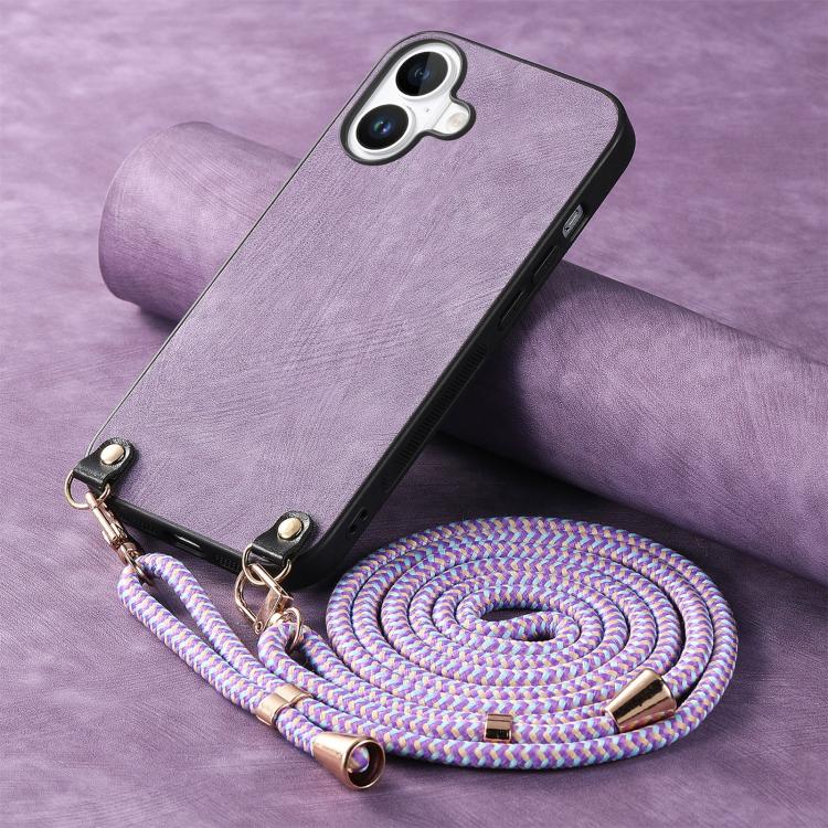 For iPhone 17 Vintage Leather PC Back Cover Phone Case with Crossbody Strap