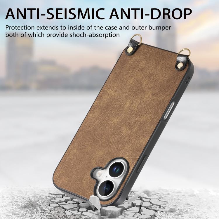 For iPhone 17 Vintage Leather PC Back Cover Phone Case with Crossbody Strap