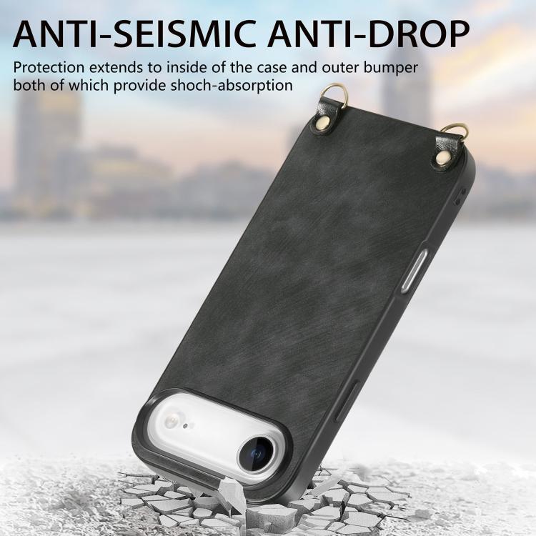 For iPhone Air Vintage Leather PC Back Cover Phone Case with Crossbody Strap