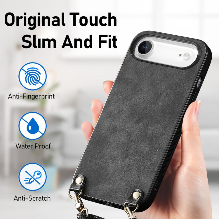 For iPhone Air Vintage Leather PC Back Cover Phone Case with Crossbody Strap