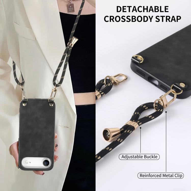 For iPhone Air Vintage Leather PC Back Cover Phone Case with Crossbody Strap