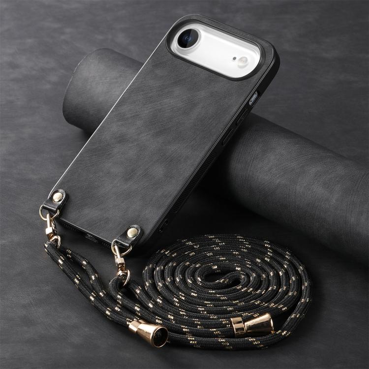 For iPhone Air Vintage Leather PC Back Cover Phone Case with Crossbody Strap