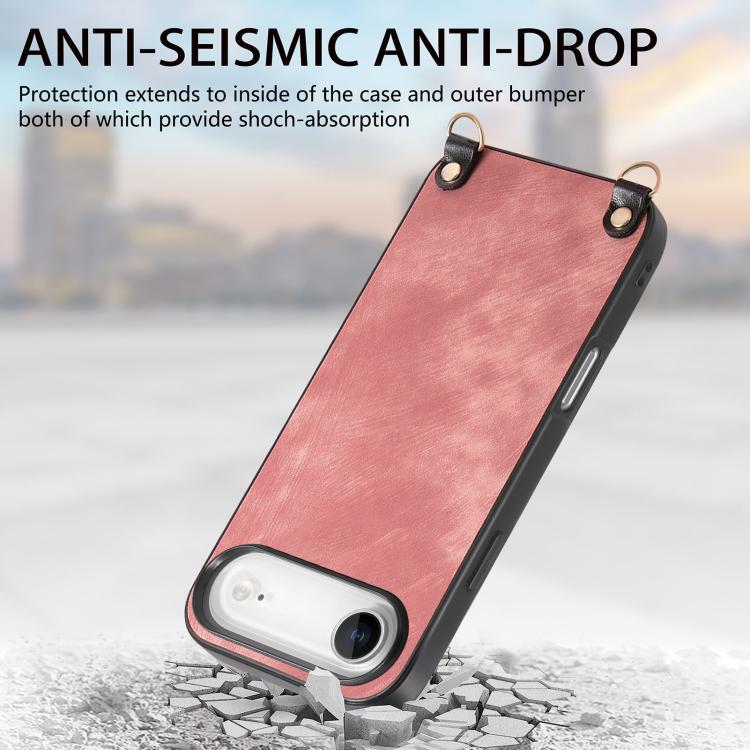 For iPhone Air Vintage Leather PC Back Cover Phone Case with Crossbody Strap