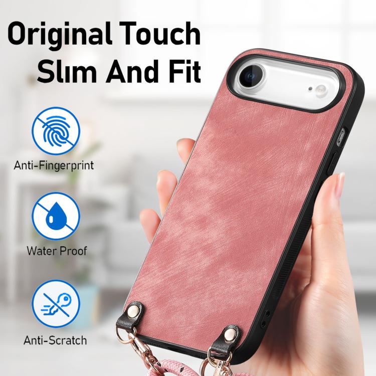 For iPhone Air Vintage Leather PC Back Cover Phone Case with Crossbody Strap