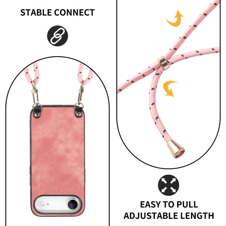 For iPhone Air Vintage Leather PC Back Cover Phone Case with Crossbody Strap