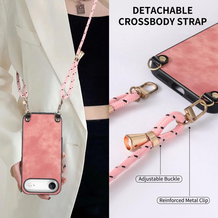 For iPhone Air Vintage Leather PC Back Cover Phone Case with Crossbody Strap