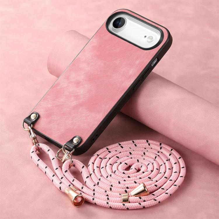 For iPhone Air Vintage Leather PC Back Cover Phone Case with Crossbody Strap