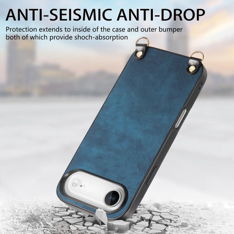 For iPhone Air Vintage Leather PC Back Cover Phone Case with Crossbody Strap