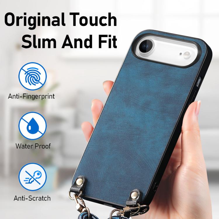 For iPhone Air Vintage Leather PC Back Cover Phone Case with Crossbody Strap
