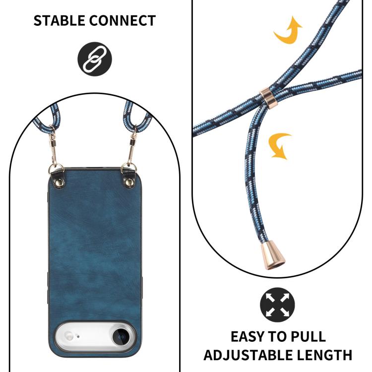 For iPhone Air Vintage Leather PC Back Cover Phone Case with Crossbody Strap