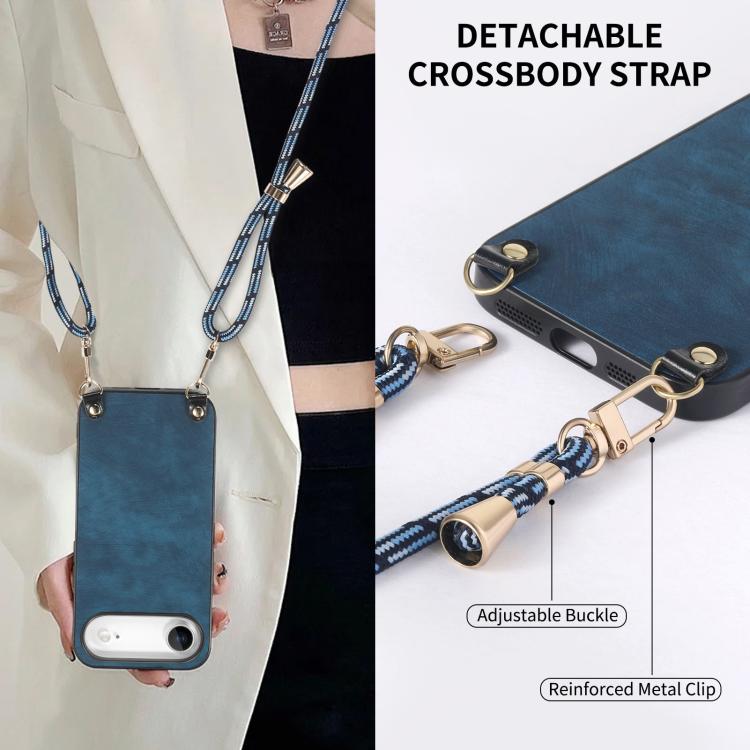 For iPhone Air Vintage Leather PC Back Cover Phone Case with Crossbody Strap