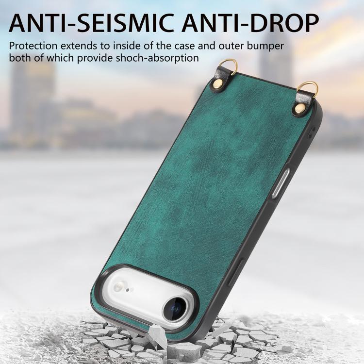 For iPhone Air Vintage Leather PC Back Cover Phone Case with Crossbody Strap