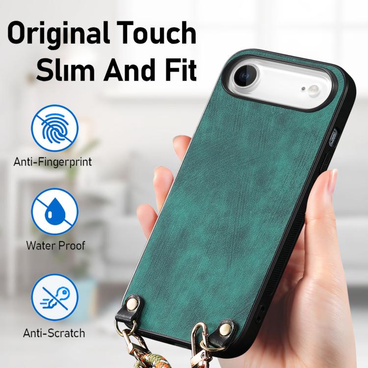 For iPhone Air Vintage Leather PC Back Cover Phone Case with Crossbody Strap