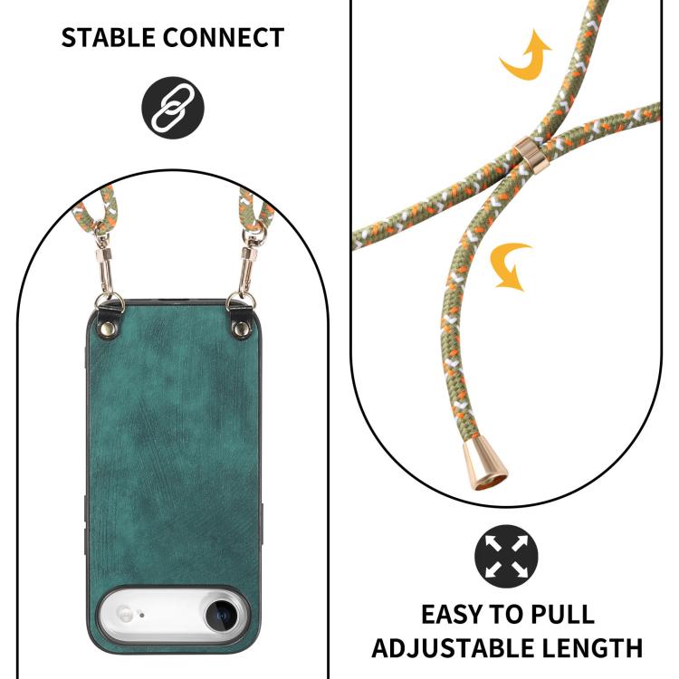 For iPhone Air Vintage Leather PC Back Cover Phone Case with Crossbody Strap