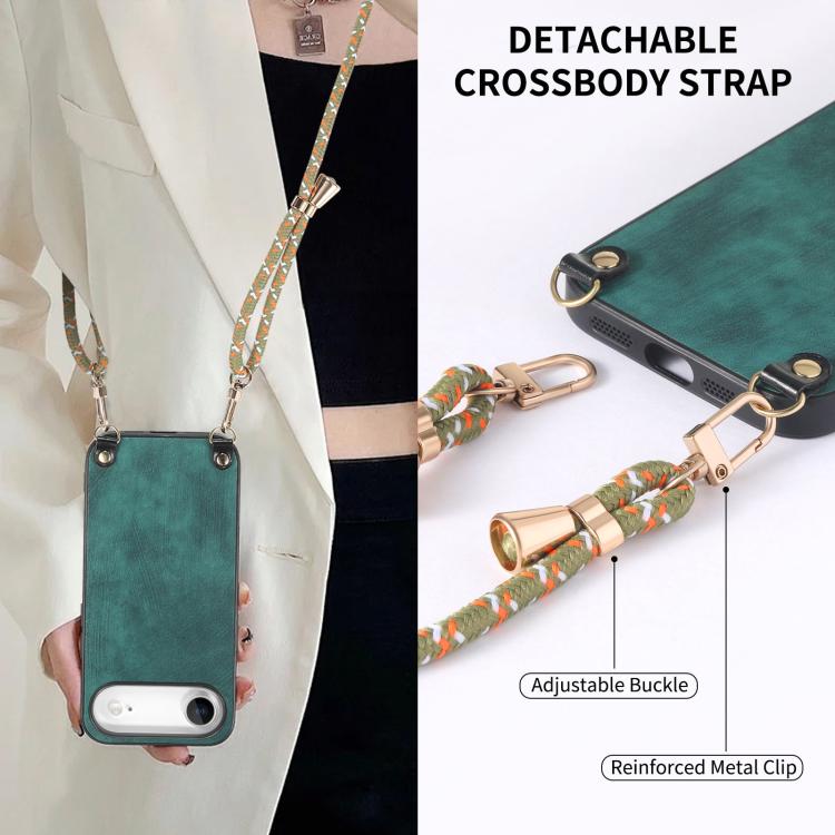 For iPhone Air Vintage Leather PC Back Cover Phone Case with Crossbody Strap