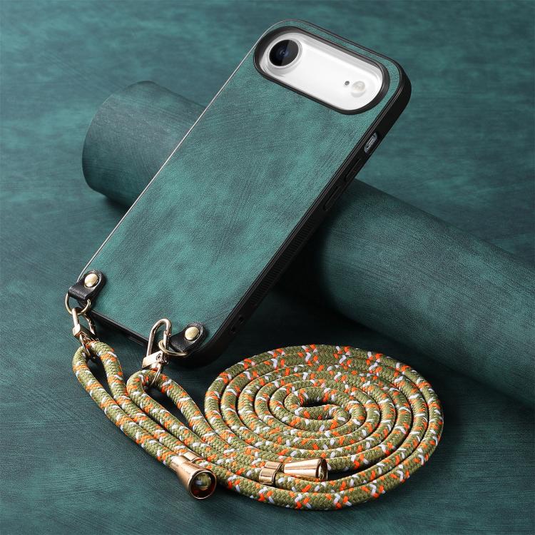 For iPhone Air Vintage Leather PC Back Cover Phone Case with Crossbody Strap