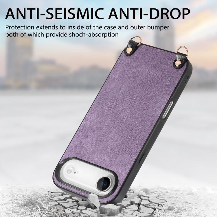 For iPhone Air Vintage Leather PC Back Cover Phone Case with Crossbody Strap
