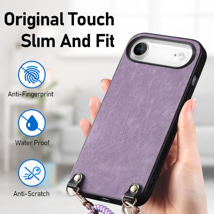For iPhone Air Vintage Leather PC Back Cover Phone Case with Crossbody Strap