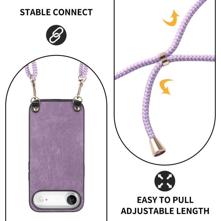For iPhone Air Vintage Leather PC Back Cover Phone Case with Crossbody Strap