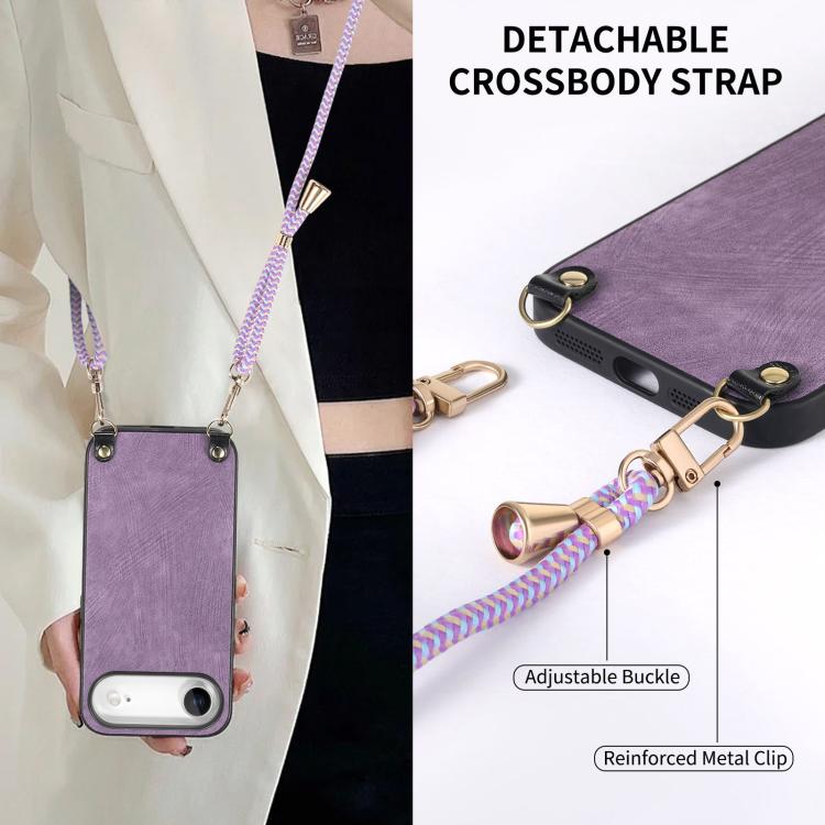 For iPhone Air Vintage Leather PC Back Cover Phone Case with Crossbody Strap