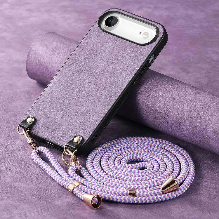 For iPhone Air Vintage Leather PC Back Cover Phone Case with Crossbody Strap