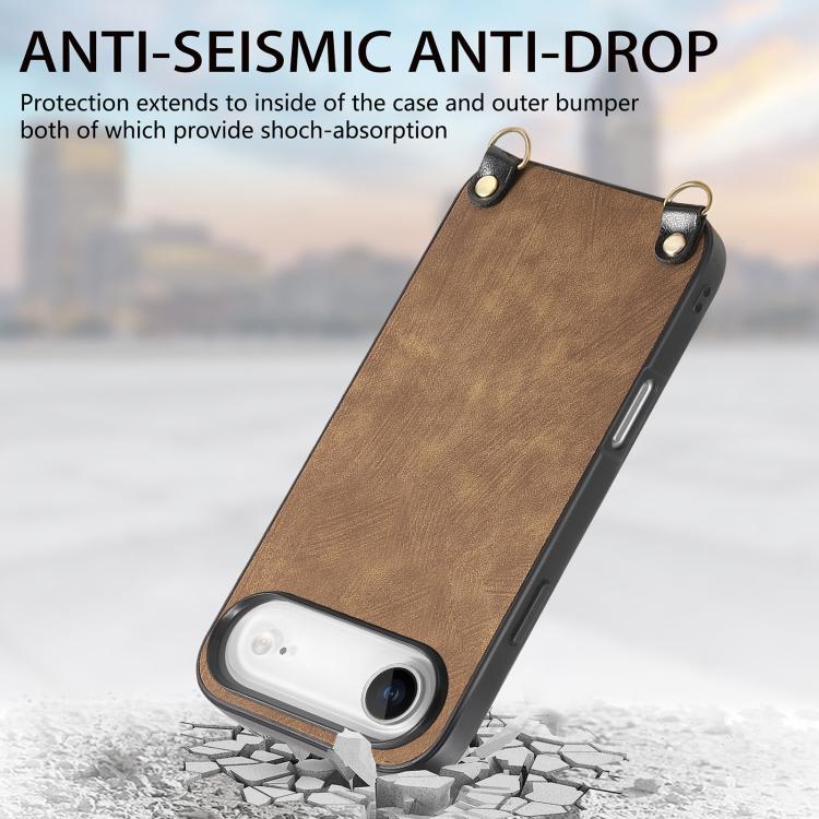 For iPhone Air Vintage Leather PC Back Cover Phone Case with Crossbody Strap
