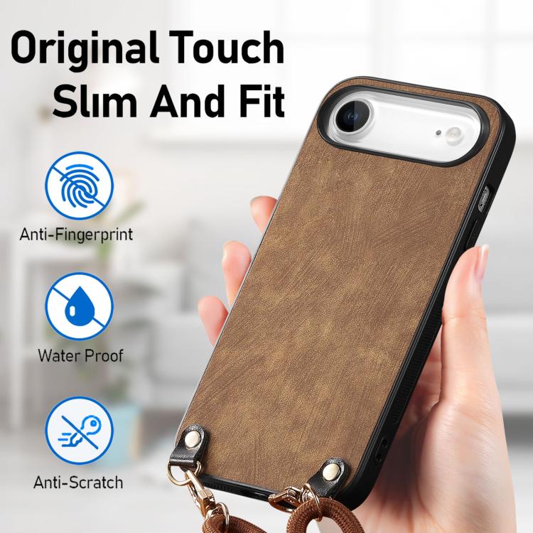 For iPhone Air Vintage Leather PC Back Cover Phone Case with Crossbody Strap