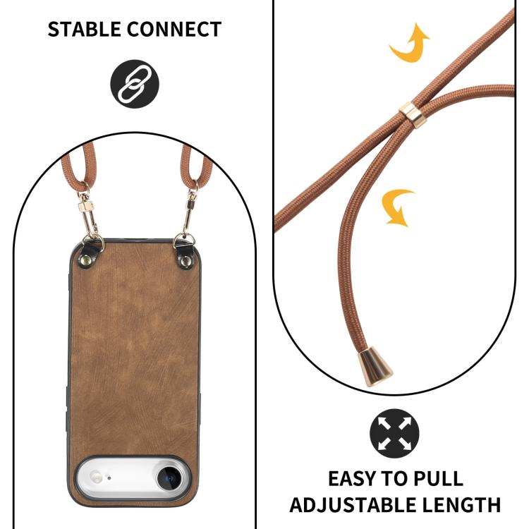 For iPhone Air Vintage Leather PC Back Cover Phone Case with Crossbody Strap