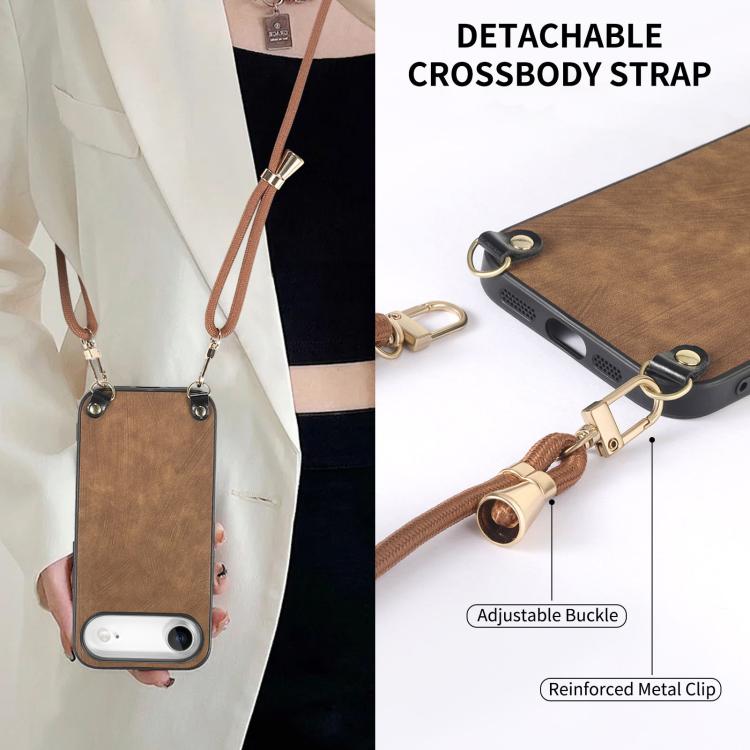 For iPhone Air Vintage Leather PC Back Cover Phone Case with Crossbody Strap