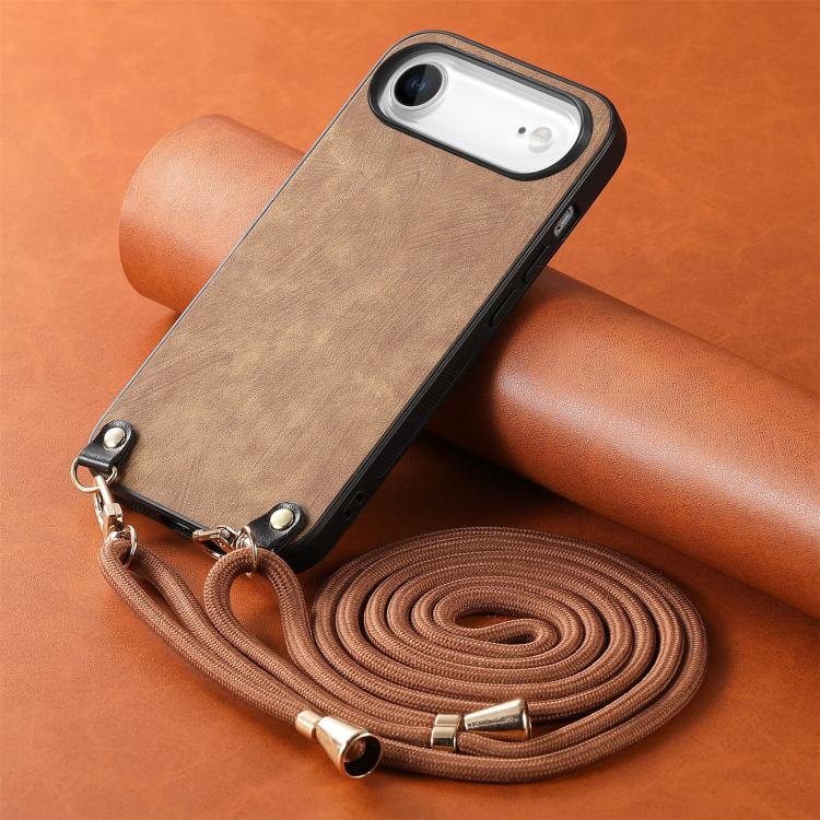 For iPhone Air Vintage Leather PC Back Cover Phone Case with Crossbody Strap