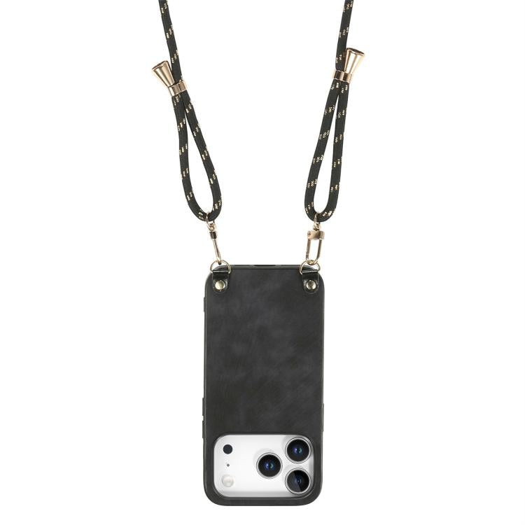 For iPhone 17 Pro Vintage Leather PC Back Cover Phone Case with Crossbody Strap
