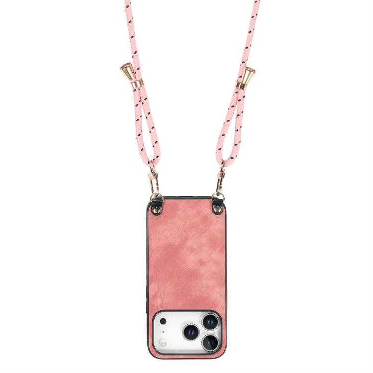 For iPhone 17 Pro Vintage Leather PC Back Cover Phone Case with Crossbody Strap