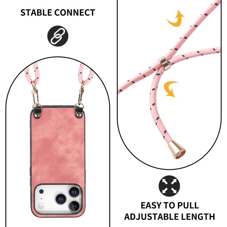 For iPhone 17 Pro Vintage Leather PC Back Cover Phone Case with Crossbody Strap
