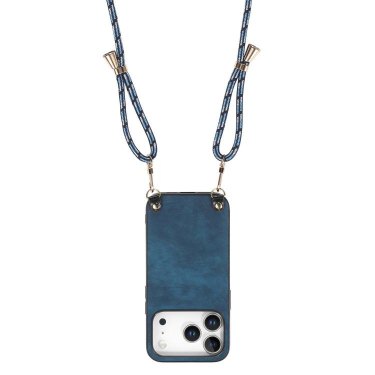 For iPhone 17 Pro Vintage Leather PC Back Cover Phone Case with Crossbody Strap