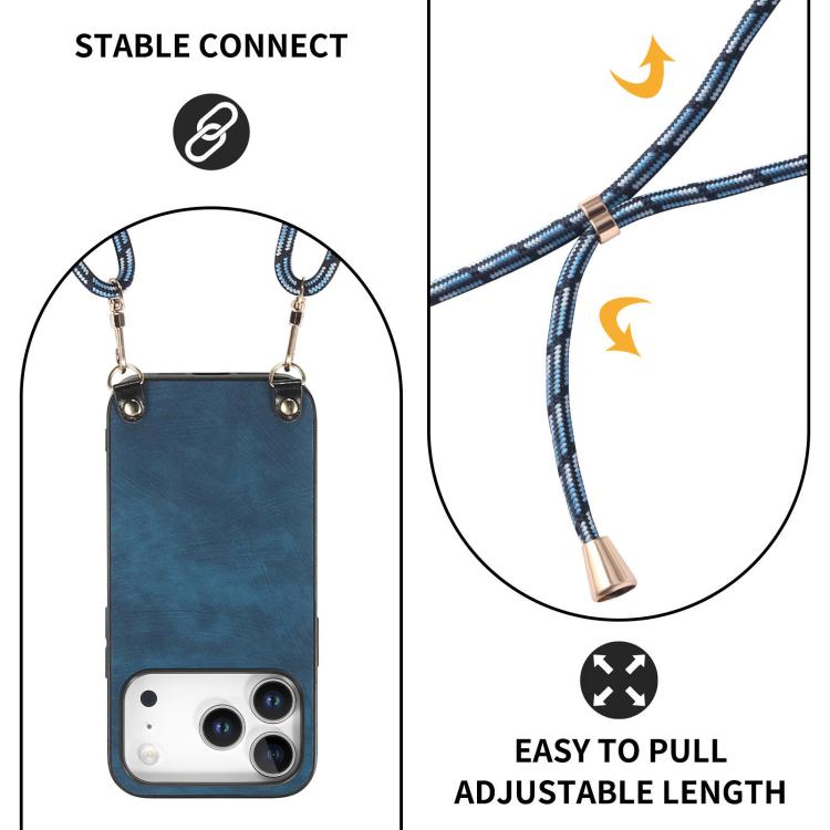 For iPhone 17 Pro Vintage Leather PC Back Cover Phone Case with Crossbody Strap