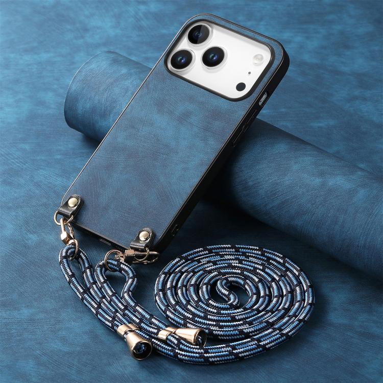 For iPhone 17 Pro Vintage Leather PC Back Cover Phone Case with Crossbody Strap