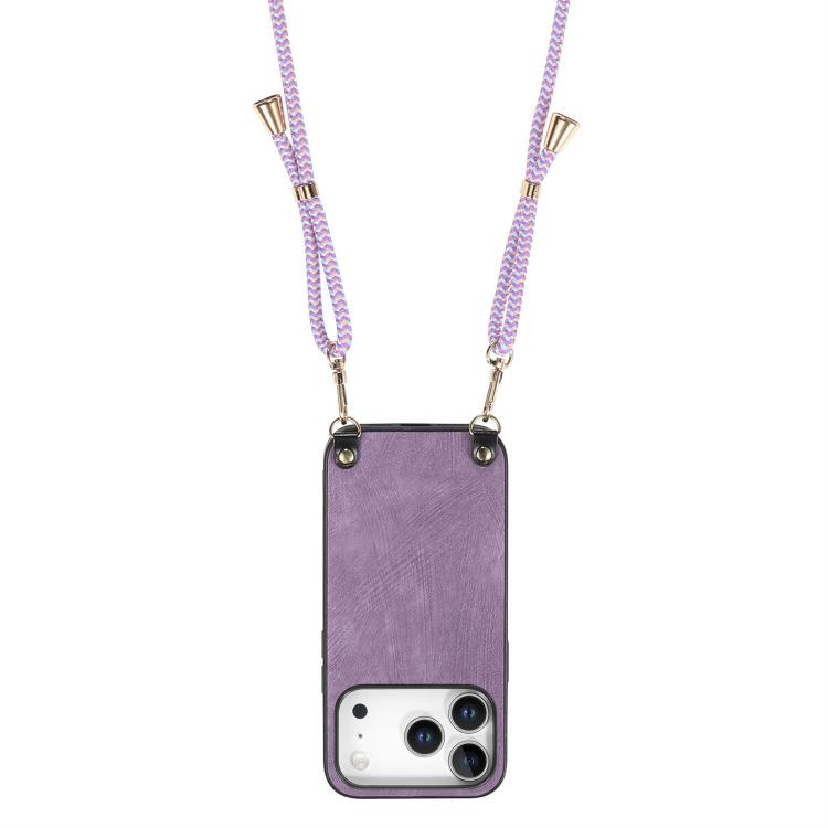 For iPhone 17 Pro Vintage Leather PC Back Cover Phone Case with Crossbody Strap