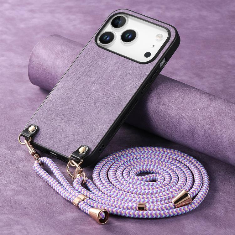 For iPhone 17 Pro Vintage Leather PC Back Cover Phone Case with Crossbody Strap