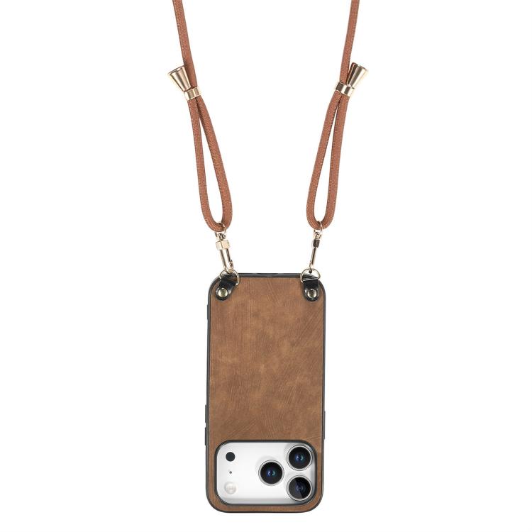 For iPhone 17 Pro Vintage Leather PC Back Cover Phone Case with Crossbody Strap