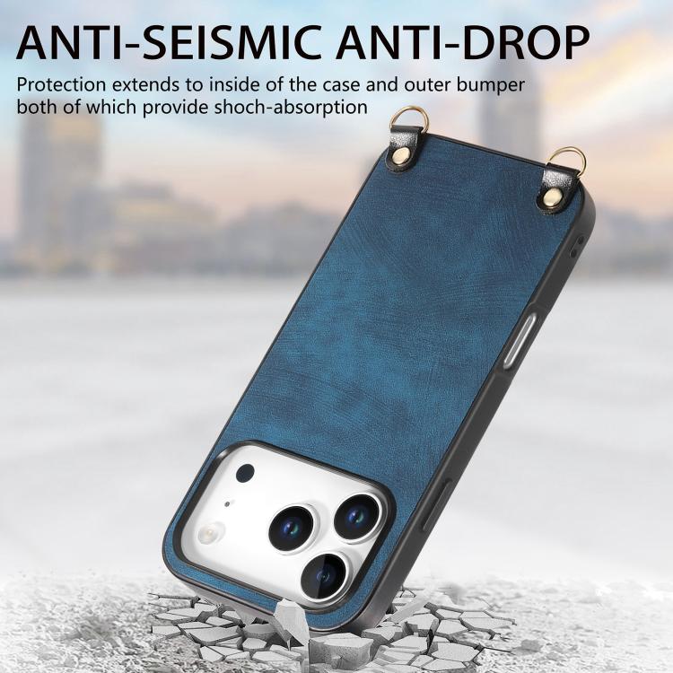 For iPhone 17 Pro Max Vintage Leather PC Back Cover Phone Case with Crossbody Strap