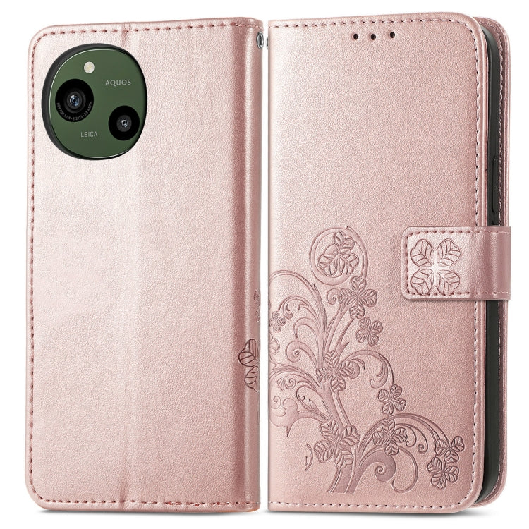For Sharp Aquos R9 Four-leaf Clasp Embossed Buckle Leather Phone Case
