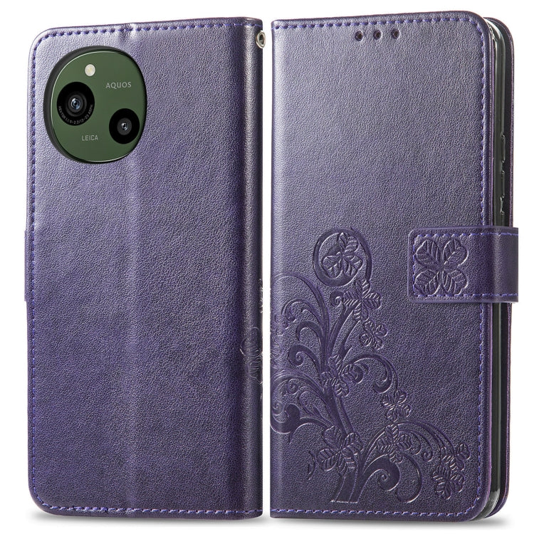 For Sharp Aquos R9 Four-leaf Clasp Embossed Buckle Leather Phone Case