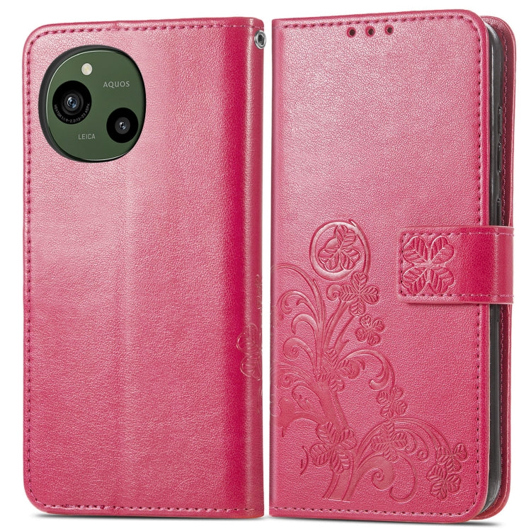 For Sharp Aquos R9 Four-leaf Clasp Embossed Buckle Leather Phone Case