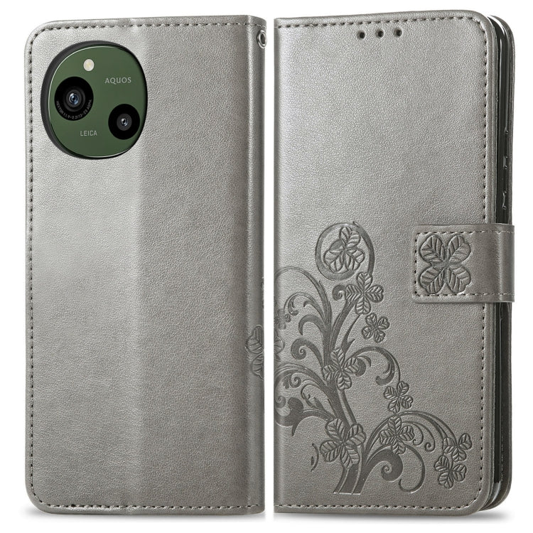For Sharp Aquos R9 Four-leaf Clasp Embossed Buckle Leather Phone Case